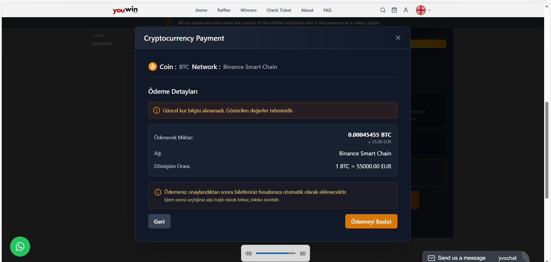 Ödemeyi başlatma ekranı